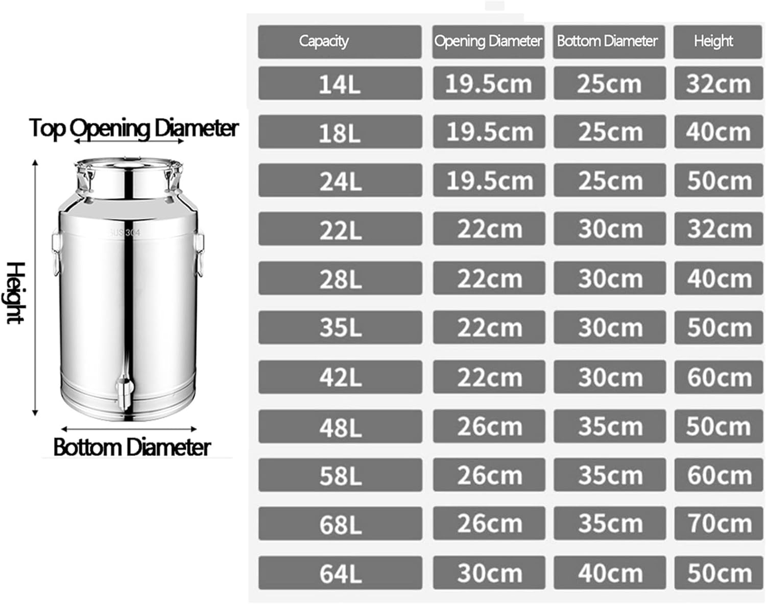 Stock Pot with Spigot, 304 Stainless Steel Milk Transport Can - Milk Churn Pot with Sealed Lid and Optional Spigot for Dairy Use(68L)