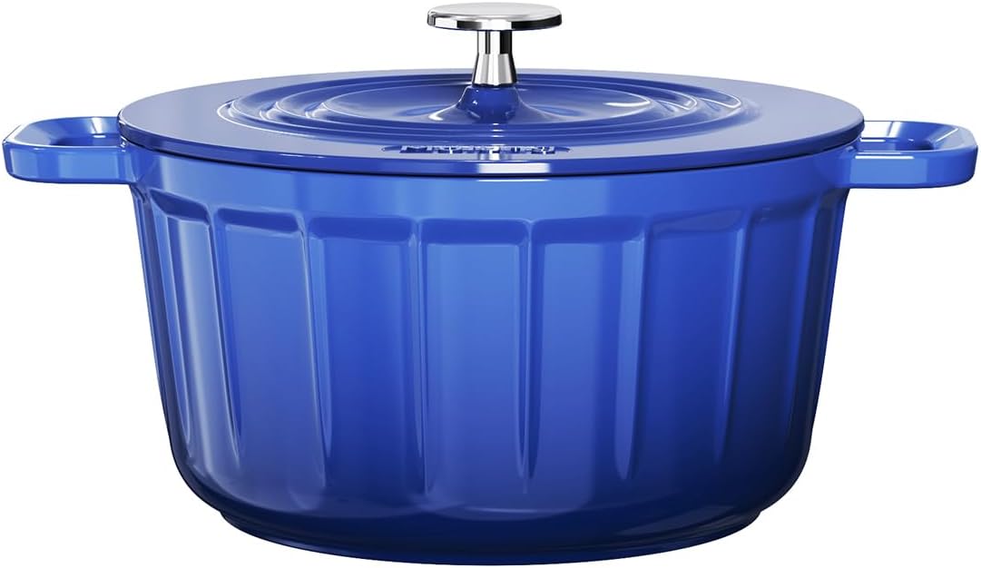 6.5 Quart Enameled Cast Iron Dutch Oven with Lid – blue dutch oven– Dutch Oven pot for Cooking - pot with lid (Skydeep Blue)