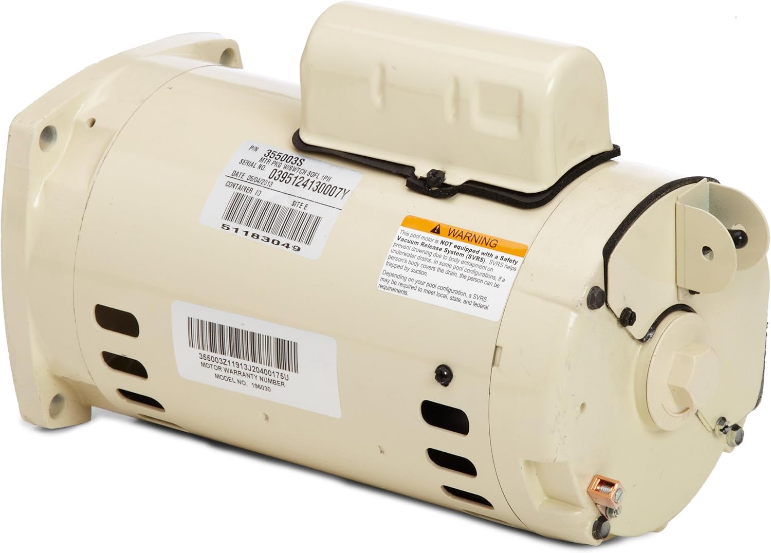 Pentair 355003S Almond 1 HP Single Phase Dual Speed Square Flange Motor Replacement, SuperFlo Inground Pool and Spa Pump