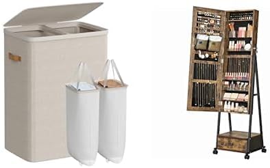 SONGMICS Laundry Basket, Jewelry Cabinet Floor Standing, ULCB813L01 and UJJC004X01