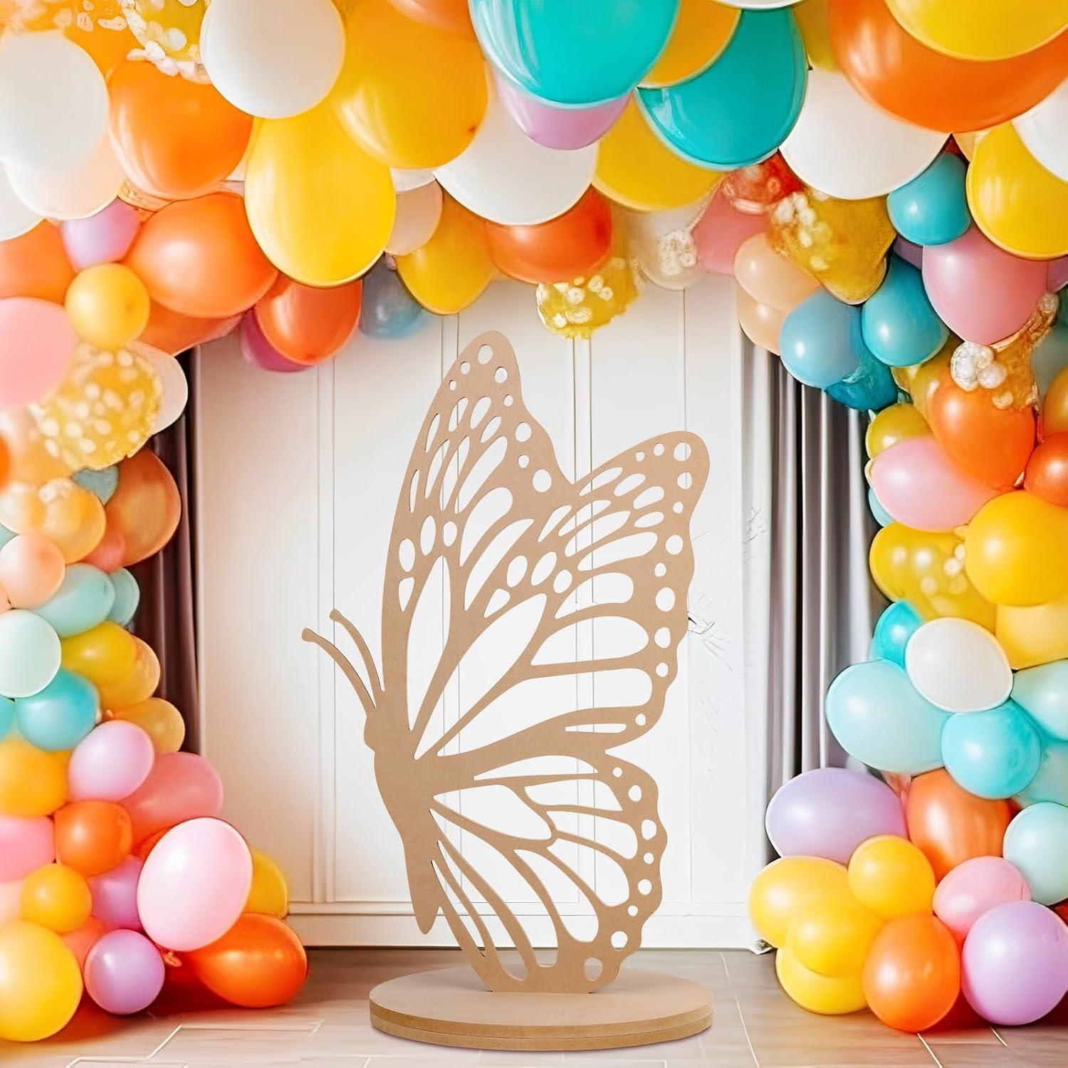 3ft Wood Butterfly Prop Large Butterfly Wings Cutout Standing Backdrop Princess Prop Decoration for Baby Shower Birthday Party(Wood)