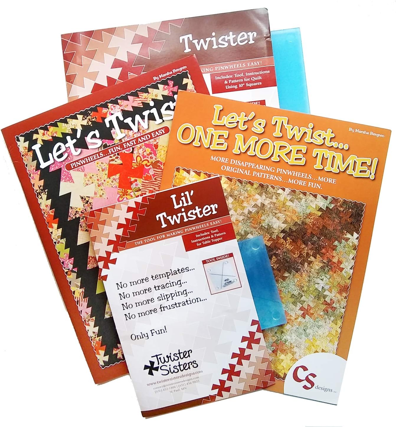 Twister Sisters Quilting Template Rulers and Books Bundle - Standard Twister and L'il Twister Tools, Let's Twist, and Let's Twist...One More Time!