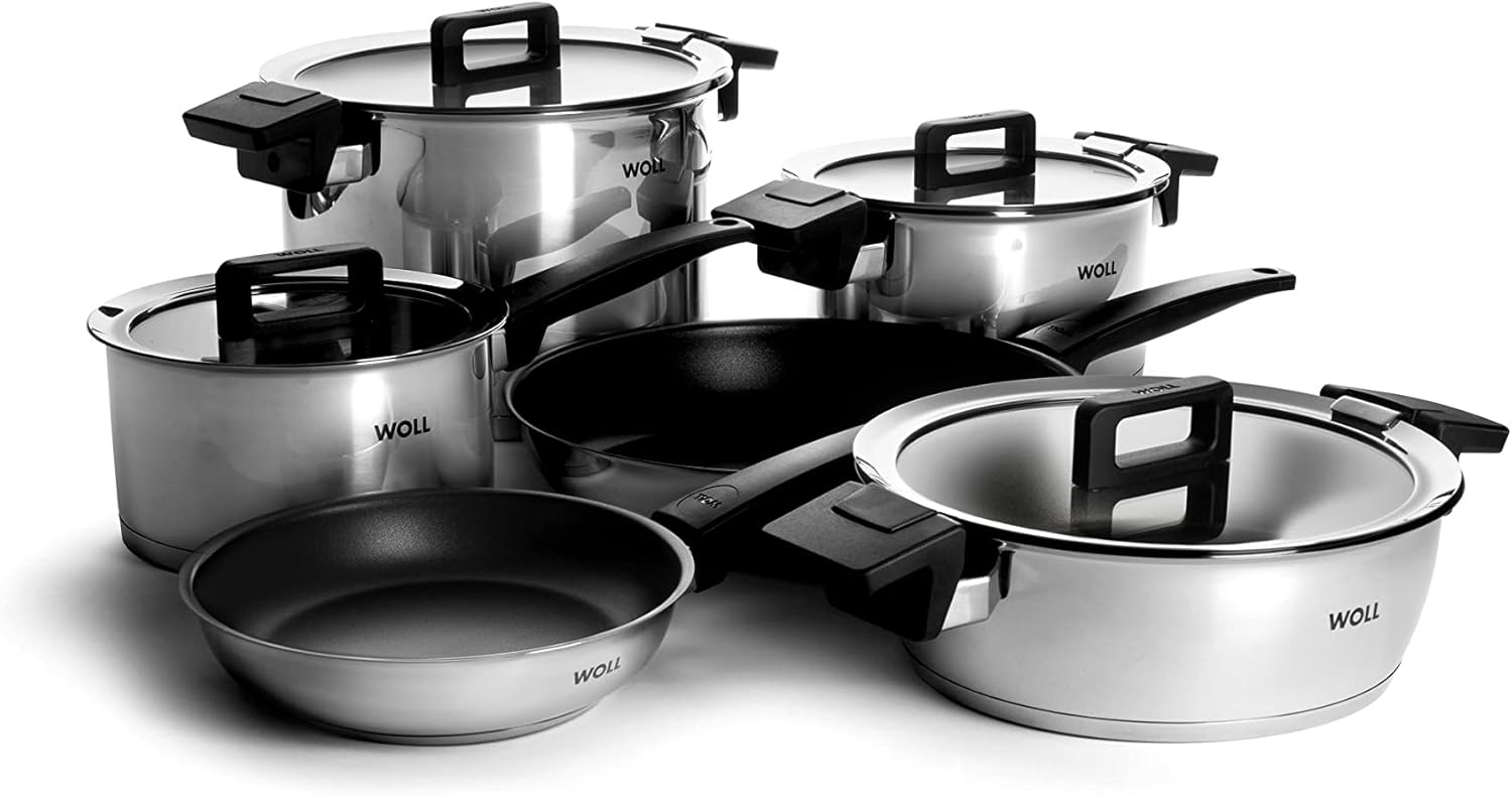 Wool NCSET002 Concept 6 Piece Pan Set Made of Stainless Steel for Induction Includes 1 x 520NC/1 x 528NC/1 x 918NC/1 x 120NC/1 x 124 – Multifunctional 2NC/1 x 824NC with Glass Lid