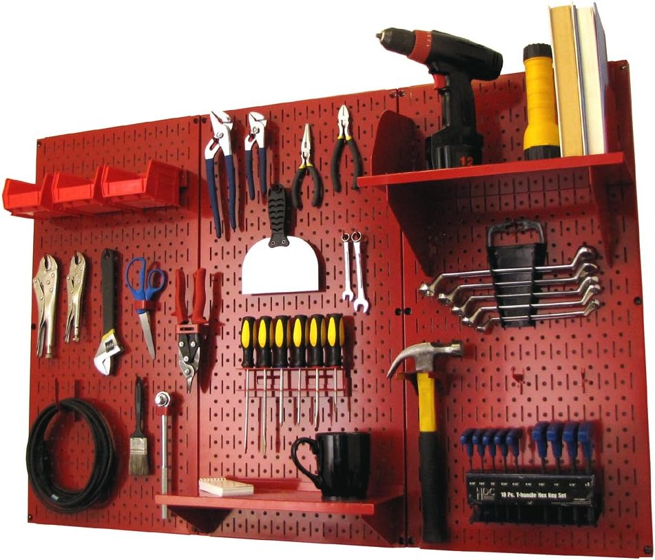 Wall Control Pegboard Organizer 4 ft. Metal Pegboard Standard Tool Storage Kit with Red Toolboard and Red Accessories