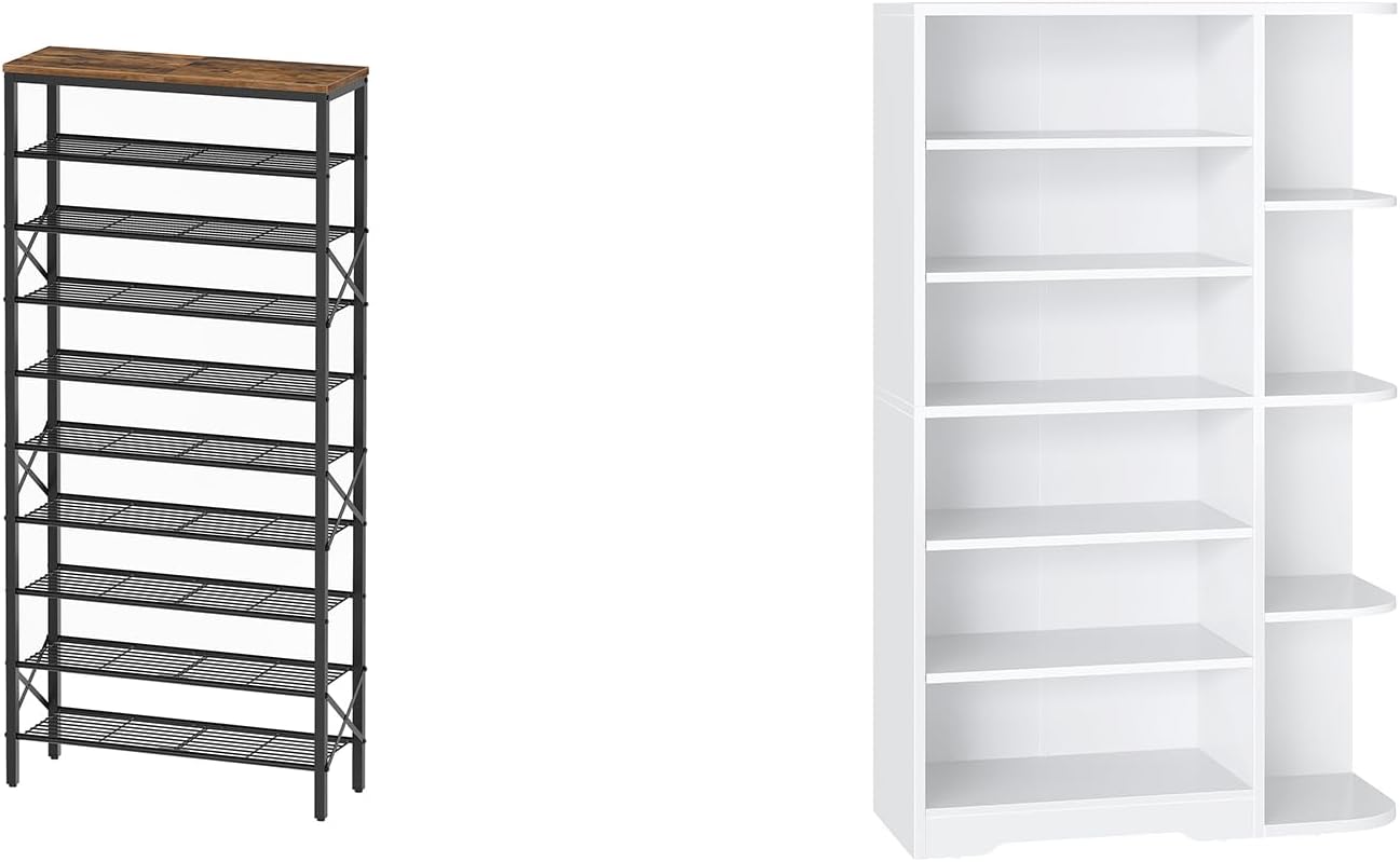 10 Tier Shoe Rack, Large Capacity Shoe Storage Organizer Holds 40 Pairs, 7-Tier Wooden Shoe Cabinet with Open Storage, SS10BR-SC02WT