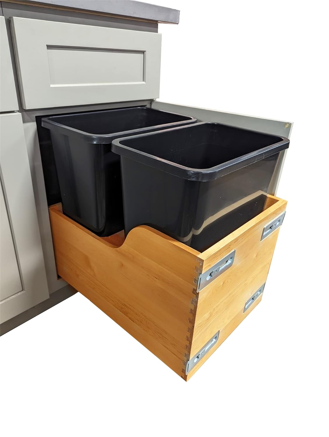 Heavy Duty Pull Out Trash Can Under Cabinet, Slide Out Trash Can for Kitchen Recycling, with Soft-Close Slides, Garbage Can Not Included (14'' W) fit cabinet B18. Wooden frame with Front Side Mounting