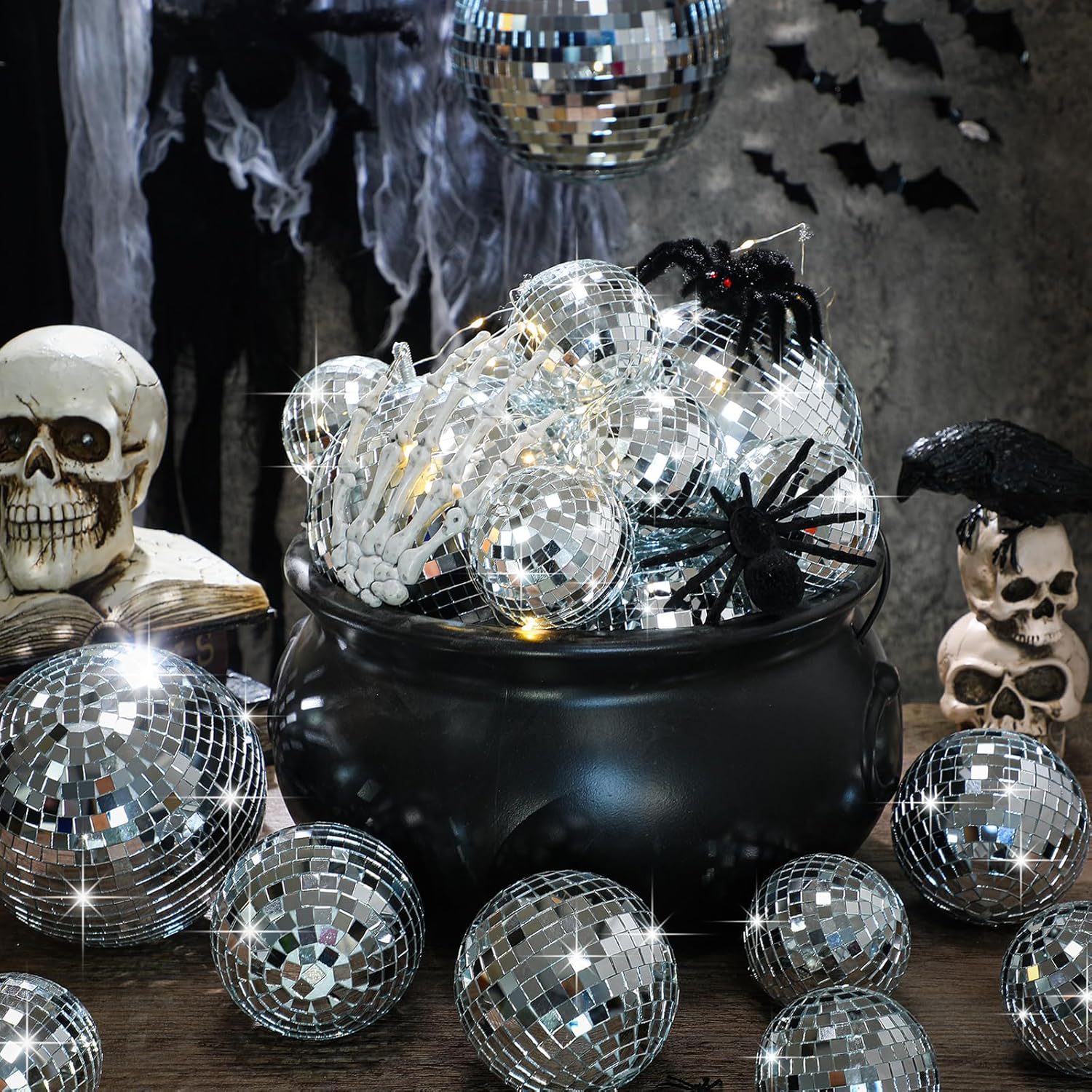 Sumind 25 Pcs Disco Balls Decoration Mirror Disco Balls Silver Hanging Decorations Reflective Dance and Music Festivals for DIY Halloween Christmas Stage Hall Prop (3.2'' 4'' 6'' 8'')