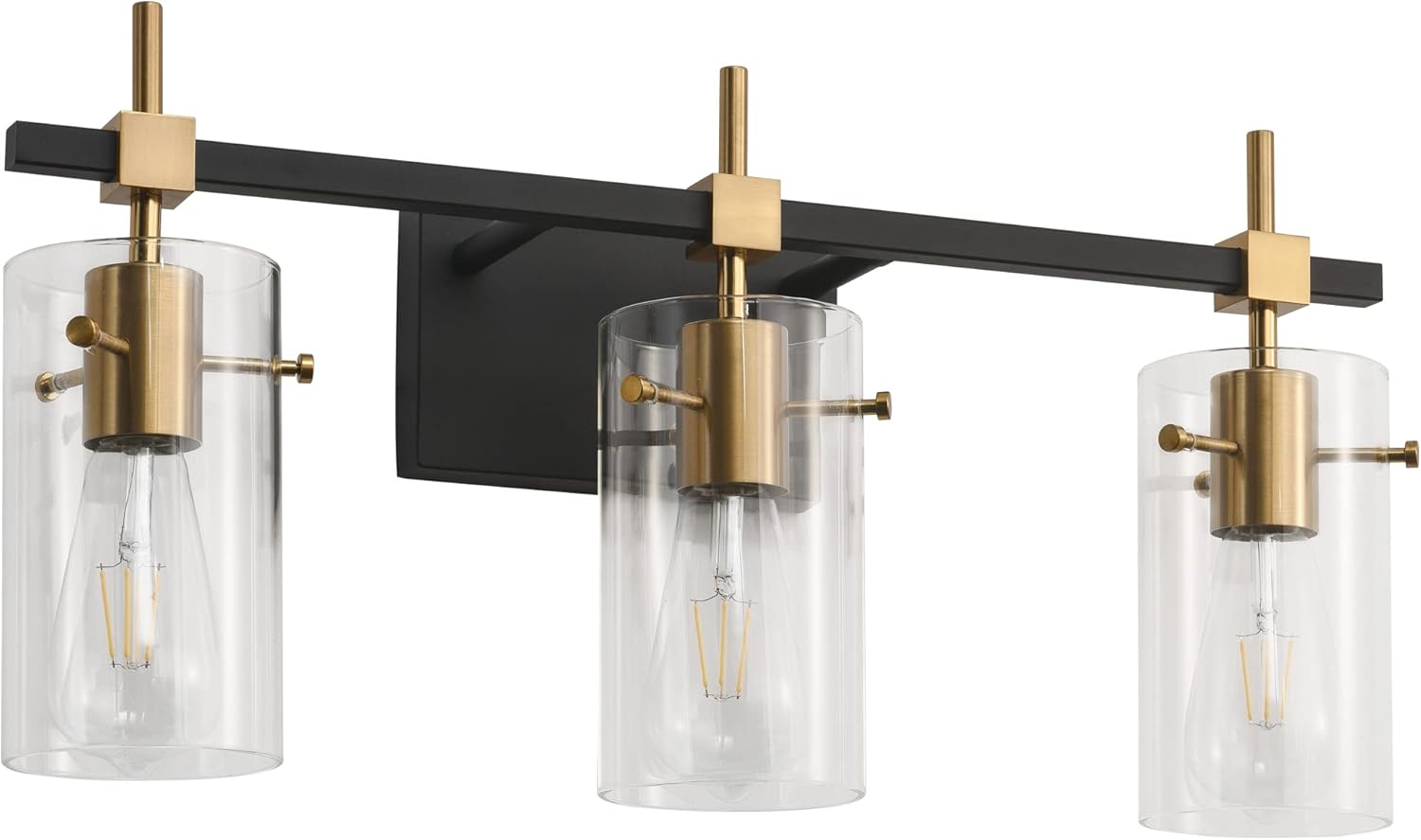 SOLFART Vintage Vanity Lights Bathroom Light Fixture Over Mirror for Bath Glass Shade Light Black and Brass Modern Style 3 Lights