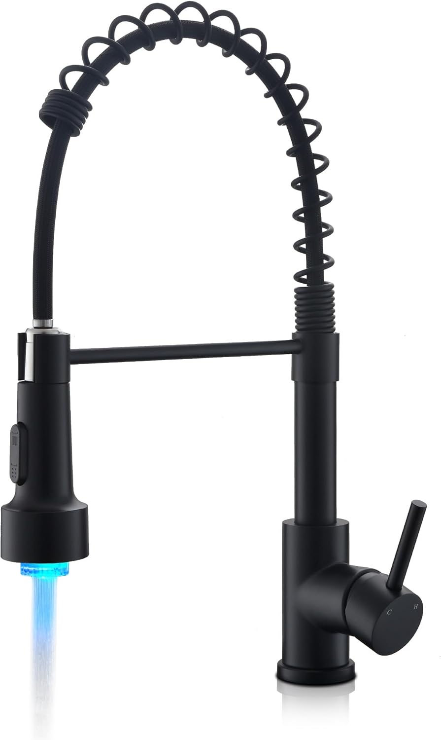 LUFEIDRA Black Kitchen Faucet with Sprayer LED Light, High Arc Kitchen Faucets Single Hole 304 Stainless Steel Kitchen Sink Faucet for Bar Sink Rv, Matte Black