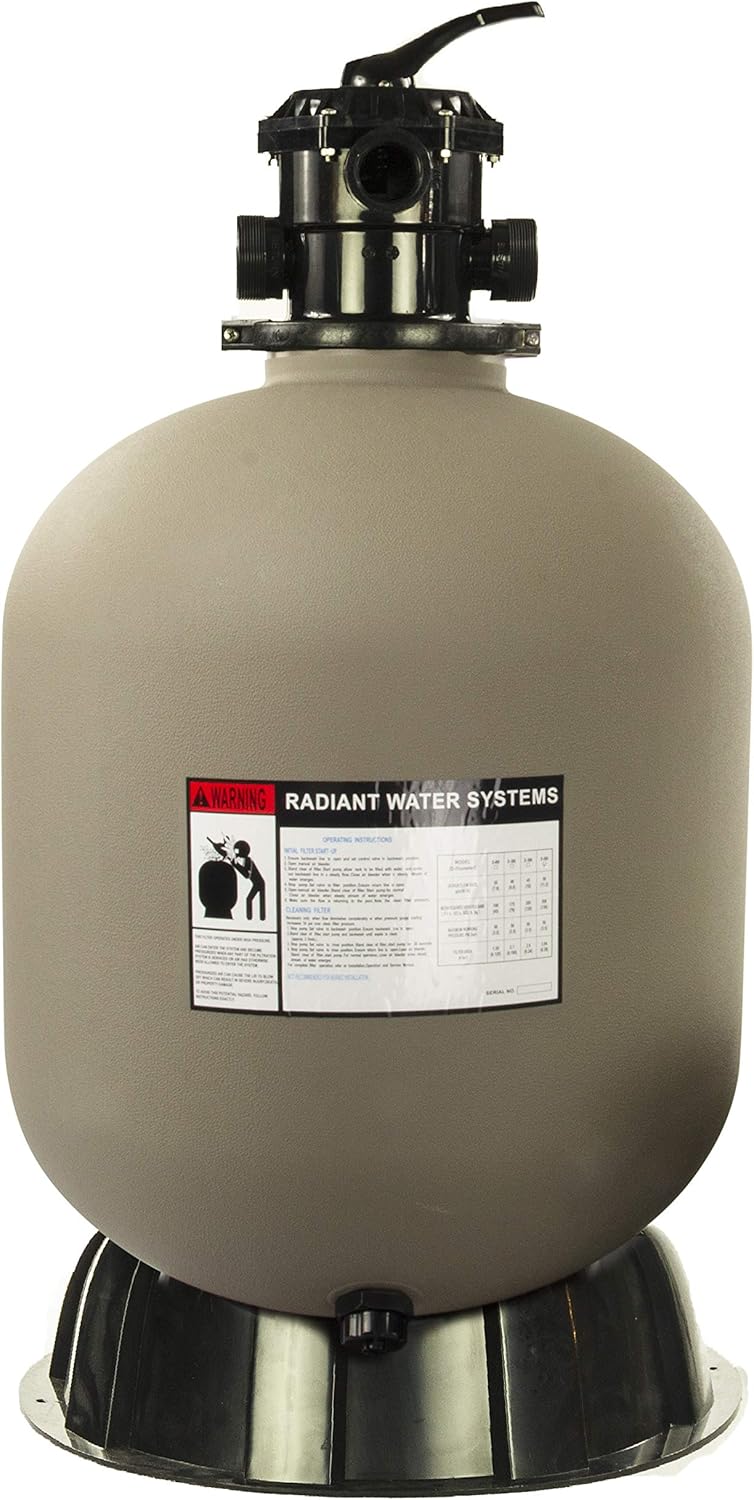 Rx Clear Radiant 24 Inch Sand Filter System | for In-Ground Swimming Pools Up to 33,000 Gallons | 6-Way Top Mount Filter Valve