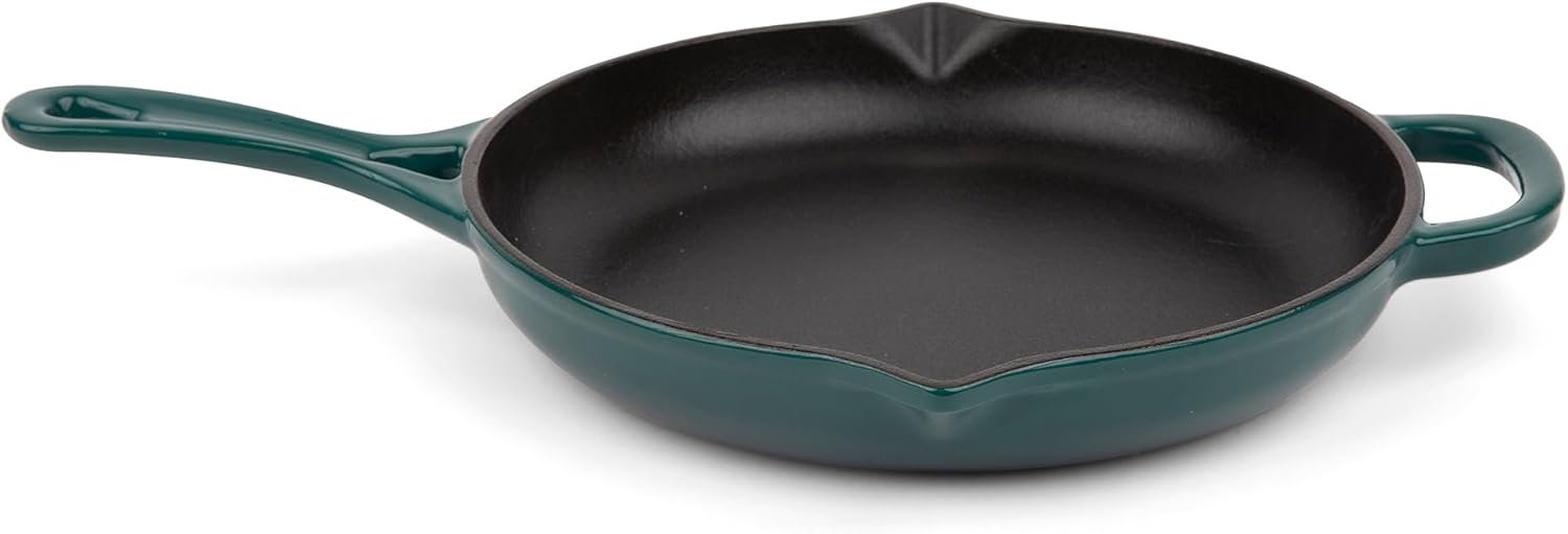Larder & Vine Enameled Cast Iron Skillet | 10.25 in Cast Iron Pan | Saute Pan with Pour Spouts | Enamel Coated Skillet | Compatible on All Cooktops & Oven Safe to 500F | Limoncello