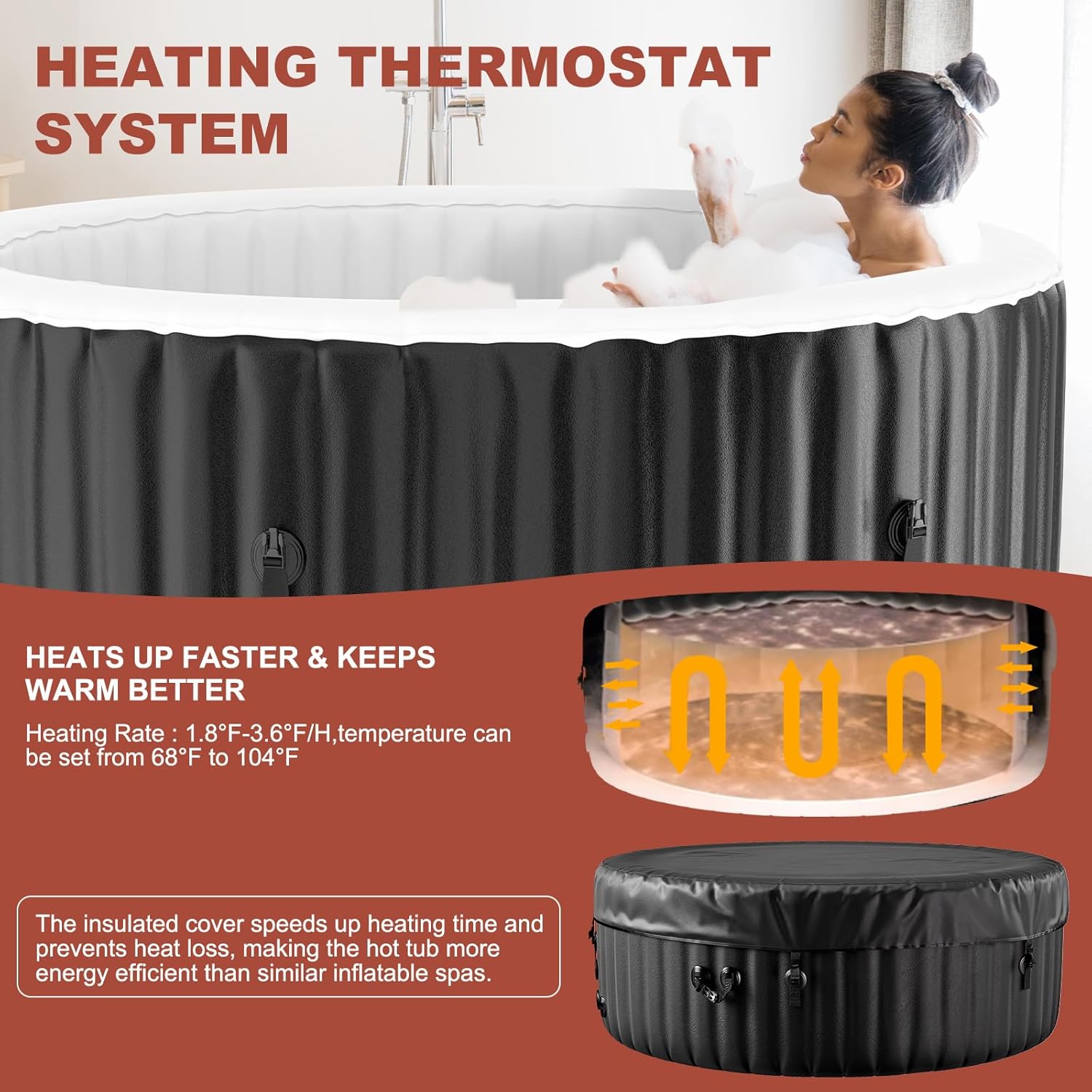 LILYPELLE 2-4 Person Inflatable Hot Tub, Large Portable Hot Tub with 120 Bubble Jets, Outdoor Spa Round Bathtub Set Included Heater Pump, Filter and Insulated Cover, 71