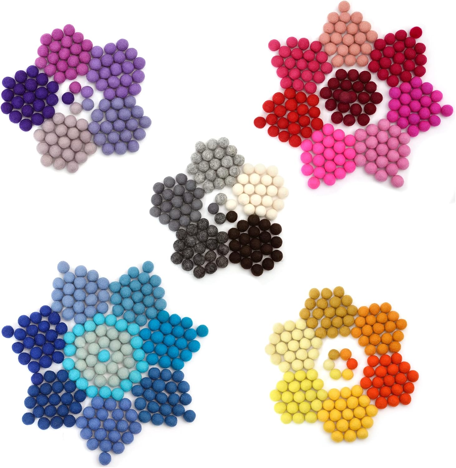 Glaciart One Felt Balls, Felt Pom Poms, (800 Pieces) 2 Centimeters - 0.8 Inch Handmade Felted 40 Color (Red, Pink, Blue, Orange, Yellow, Gray, Pastel and More), Bulk Small Puff for Felting and Garland