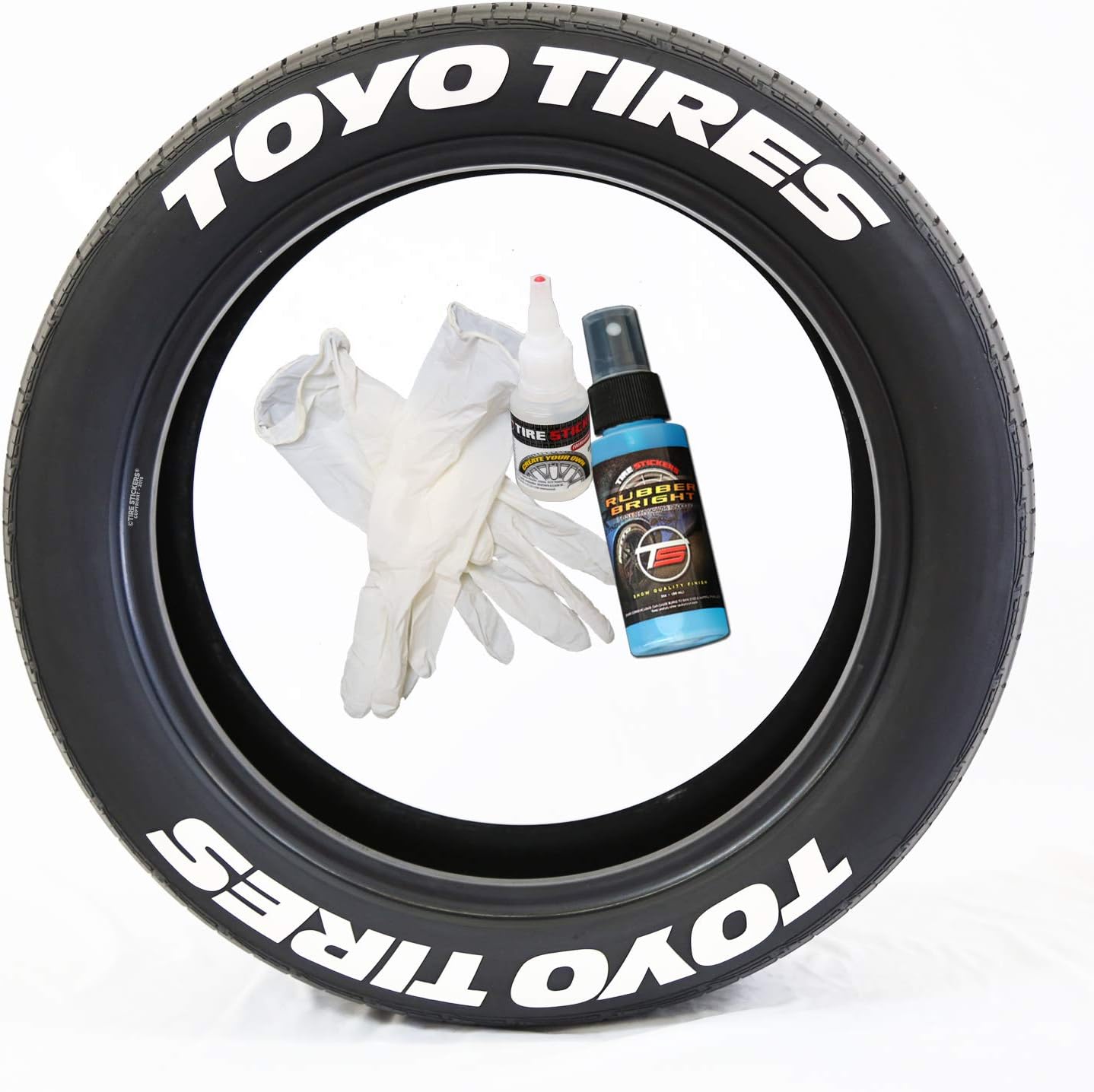 Tire Stickers Toyo Tires Tire Lettering Add-On Car Accessory - DIY Kit with Glue & 2oz Touch-Up Cleaner / 14-16 Inch Wheels / 1.25 Inches/White / 4 Pack