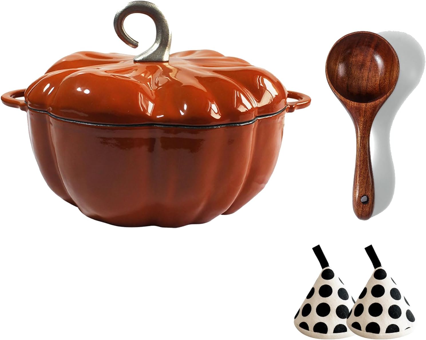 Pumpkin Pot, Dutch Oven Pumpkin with Lid, 4-Quart Enameled Cast Iron Pot, Non-Stick, Stew, Holds 3-5 Servings, Halloween Thanksgiving Decorative Gift (Orange) (4 QT)
