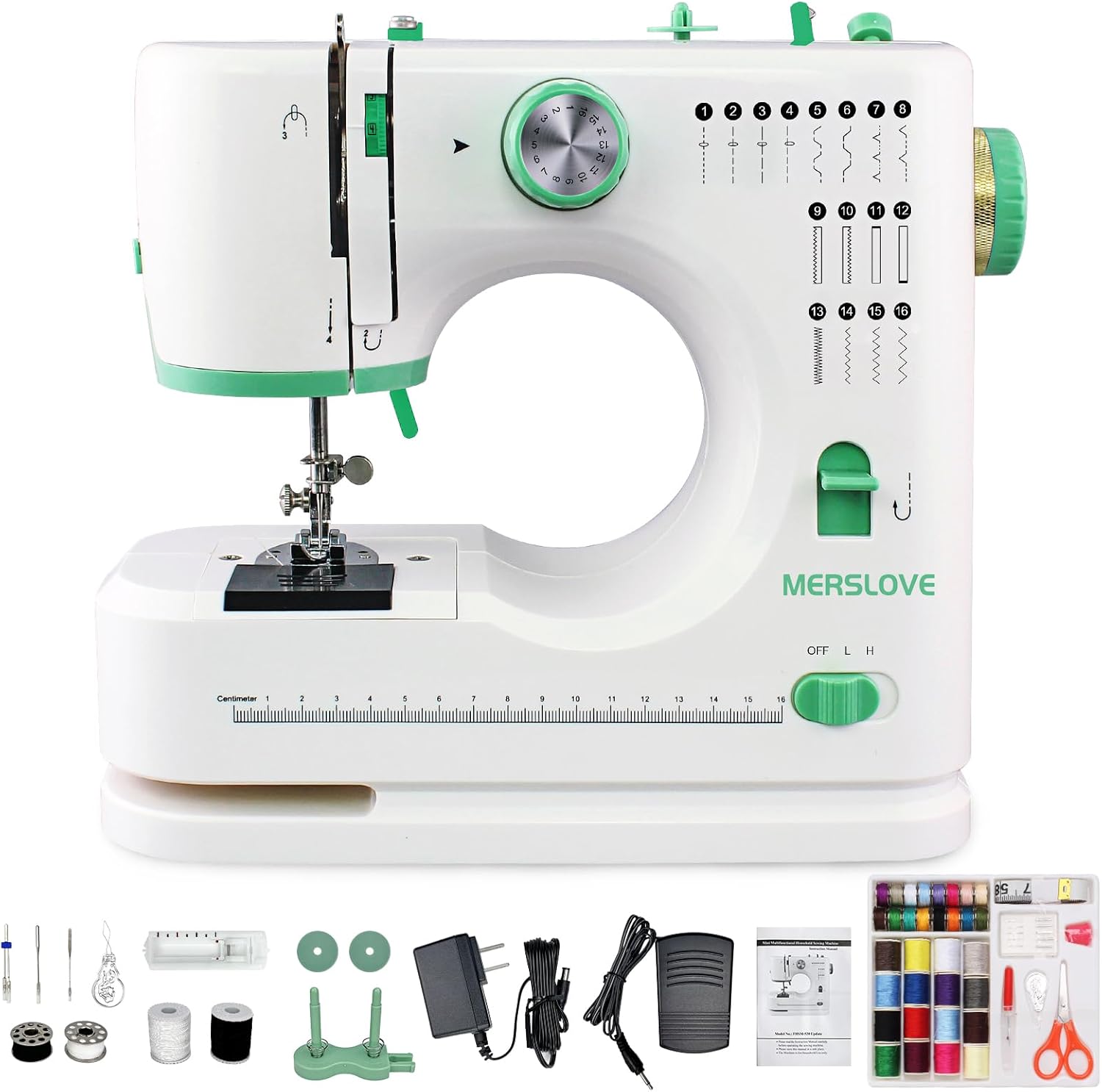 Sewing Machines Beginner Twin Needles Sewing Machine and Thread 16 Stitch Applications Lightweight Household Electric for Knitting Beginners with Foot Pedal, Light, Accessory Kit