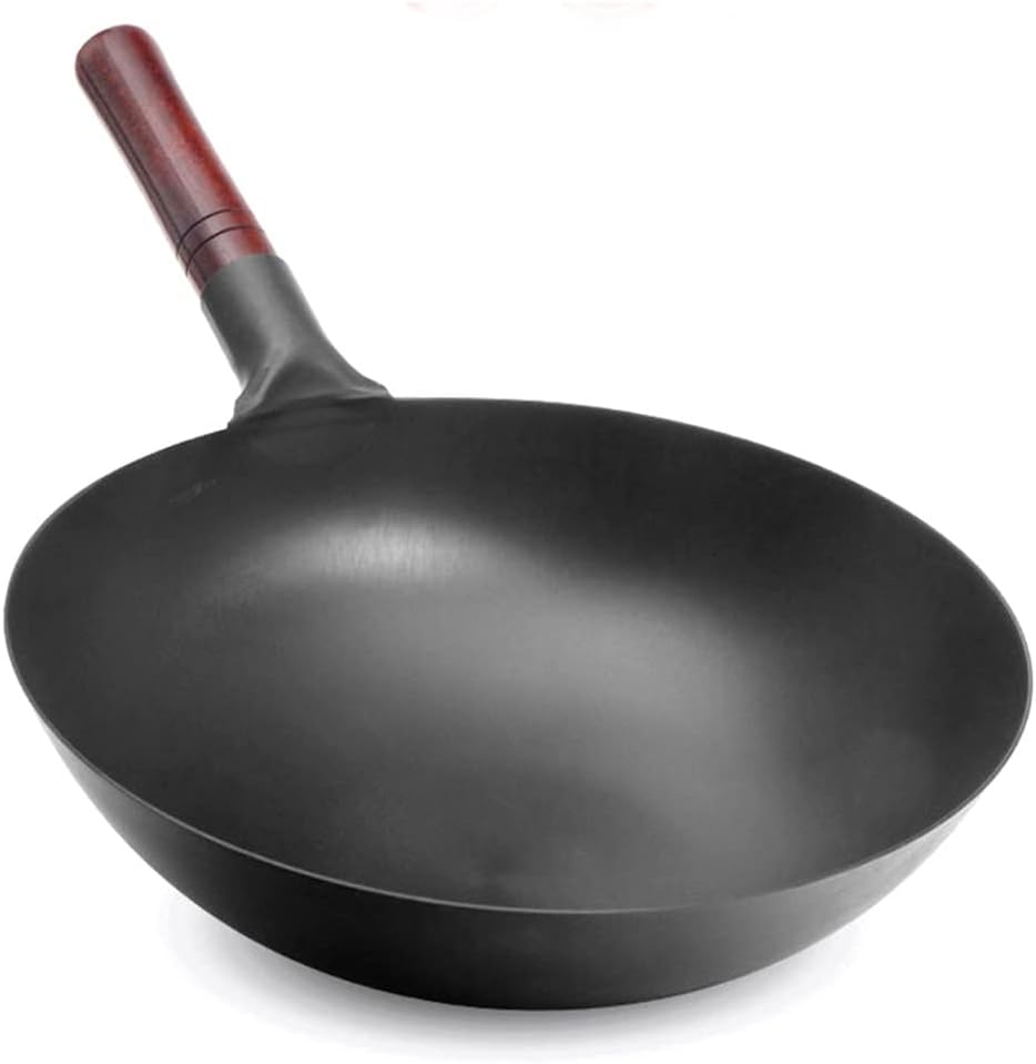 Handmade Traditional Iron Wok,Wooden Handle,Non-coating,Kitchen Cookware Restaurant