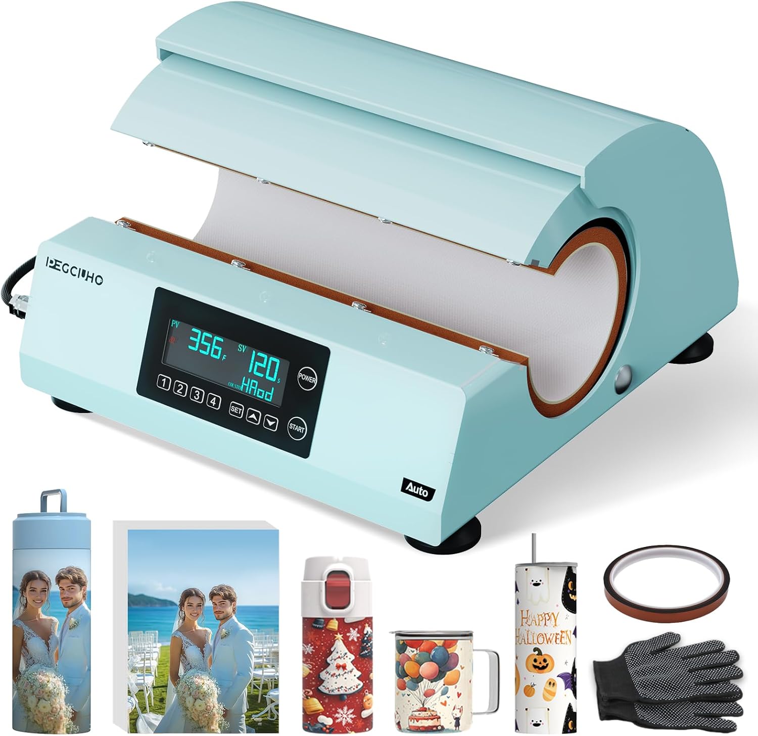 Auto Tumbler Heat Press Machine, Sublimation Blanks Tumblers Press for 10-30oz, Professional Mug Press with Sublimation Paper, Heat Tape & Gloves, DIY Heat Transfer Even Heating with Temp&Time Setting