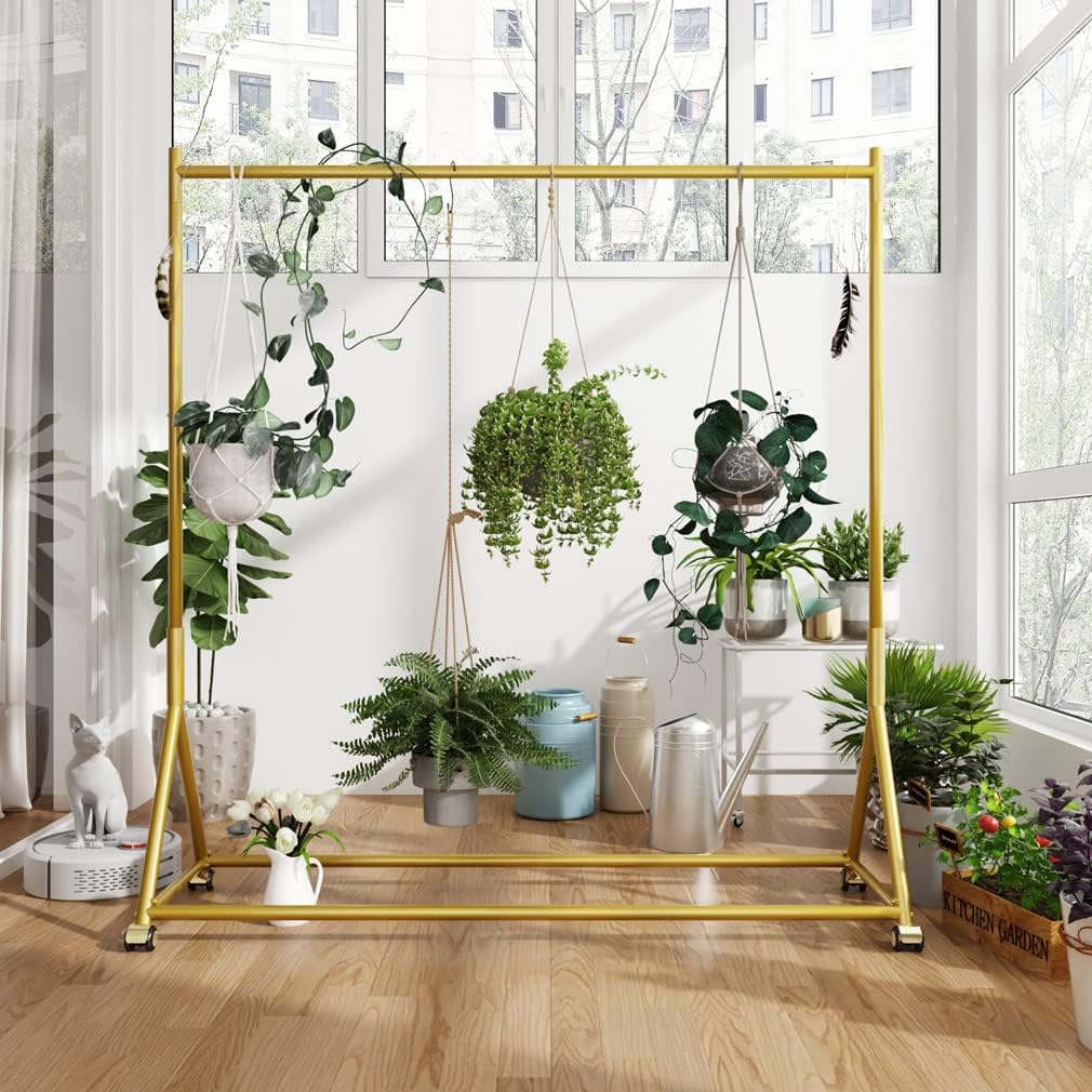 DR.IRON Modern Gold Clothing Racks Rolling Clothes Rack for Hanging Clothes Heavy Duty Metal Garment Rack Perfect for Home or Cloth Store(Gold)