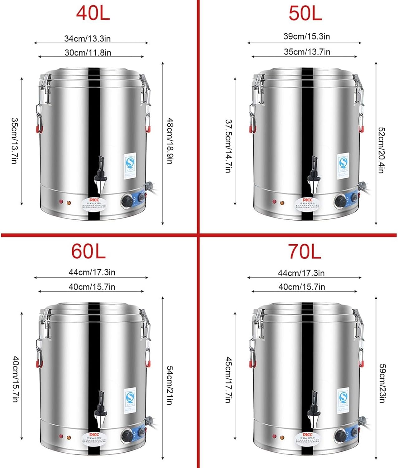 Stock Pot - Stainless Steel Commercial Large Capacity Catering Urn, Hot Water Boiler Dispenser, 30-110°C Temperature Control for Cafe, Office, Home(70L)