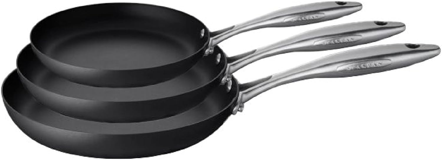 Scanpan Professional Fry Pan 3-Piece Set - Easy-to-Use Nonstick Cookware - Dishwasher, Metal Utensil & Oven Safe - Made in Denmark