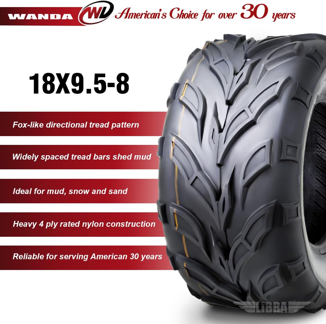 WANDA Set 2 Sport ATV Tire 18X9.5-8 18X9.5X8 4PR P361 10190