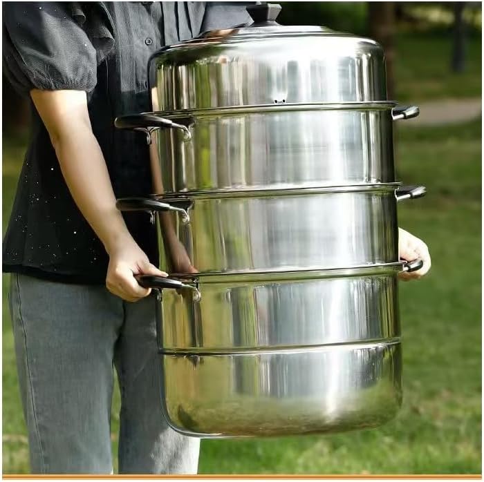 Large 3-Tier Stainless Steel Steamer Pot for Induction Cooking, Versatile Steam Pot for Healthy Meals, Durable and Efficient, 40cm Capsule Bottom Design