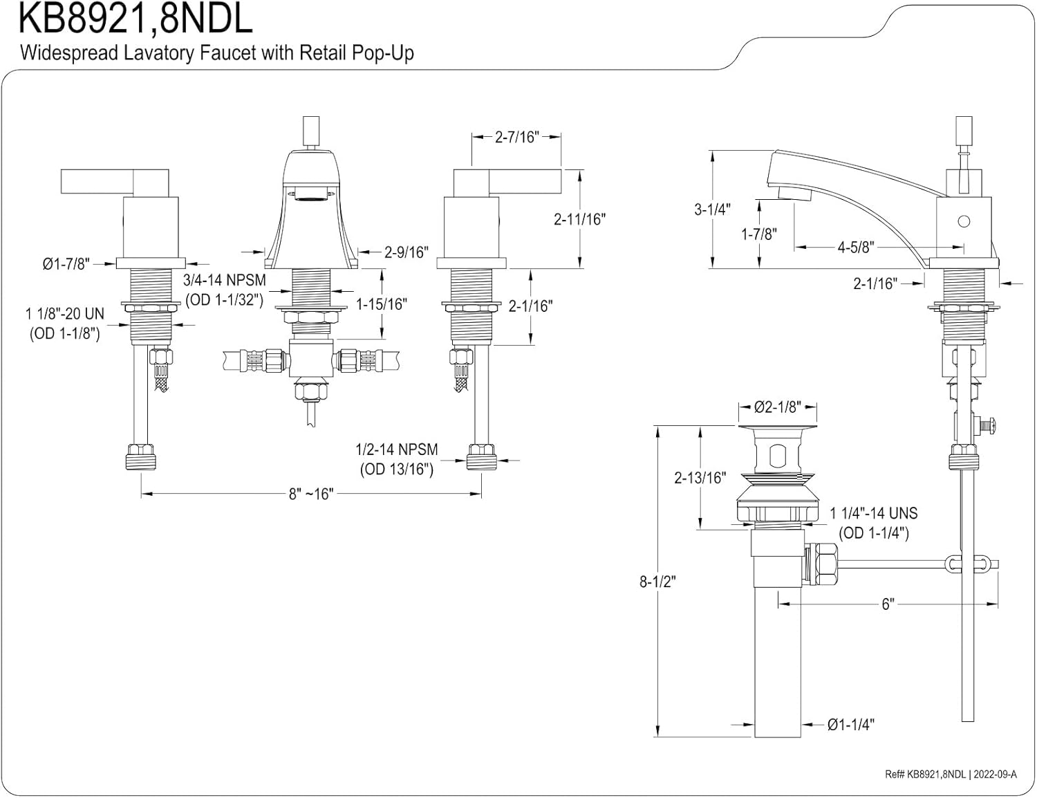 Kingston Brass KB8928NDL NuvoFusion Widespread Bathroom Faucet, 4-1/2-Inch in Spout Reach, Brushed Nickel
