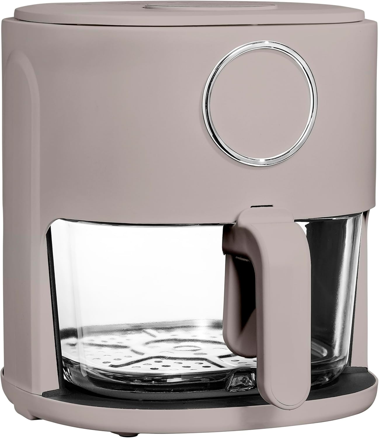 Cook with Color 1200W 4Qt Air Fryer: Stylish Design, Glass Basket, Dishwasher Safe, Digital Display, 6 Presets - Variable Temp 175°F to 400°F & 60-Min Timer - Goat/Mink