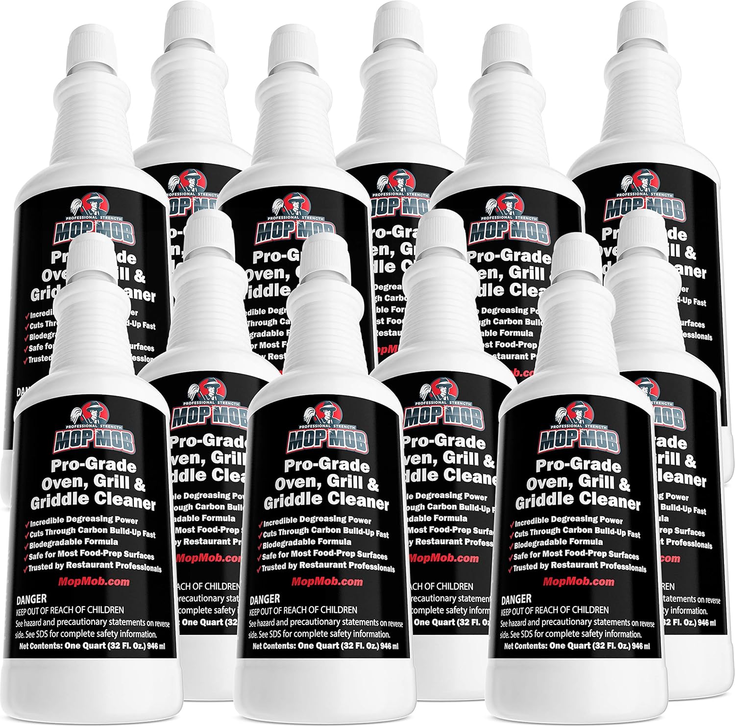 Commercial Grill and Oven Cleaner 32 Oz Concentrate 12Pk. Fast-Acting Heavy-Duty Degreaser Solution Removes Carbon, Grime, Burnt Food and Oil for Griddles Fryer Baskets and Kitchen Cooking Surfaces.