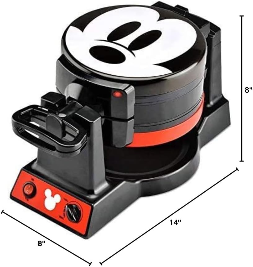 Disney Mickey Mouse MIC-62 Double Flip Waffle Maker by Select Brands - Nonstick Mini Waffle Iron with Rotating Design - Makes 6 Mickey Waffles - Variable Shade Control