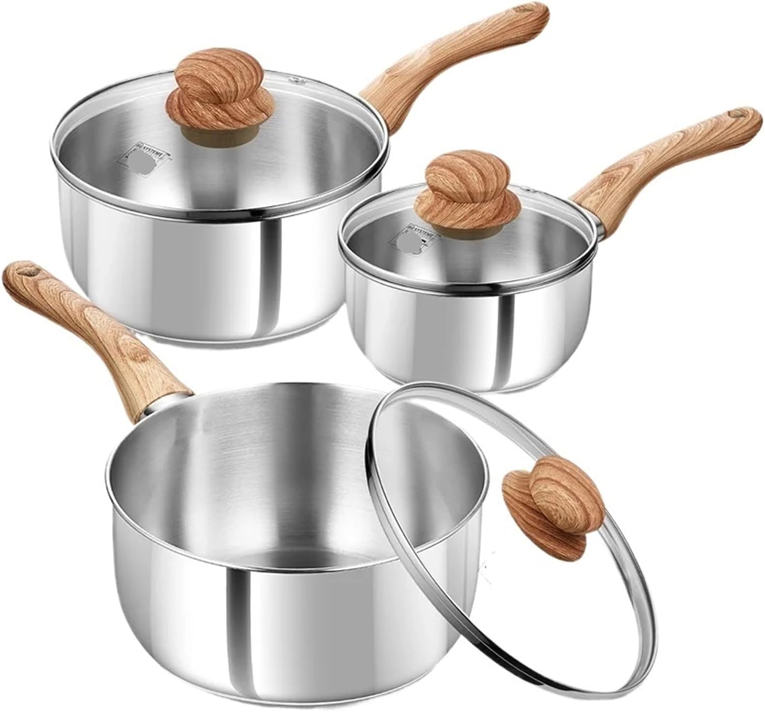 Stainless Steel Milk Pot Stainless Steel Saucepan With Lid 1QT/2QT/3QT Milk Pot With Heat-resistant Bakelite Handle Sauce Pans Induction(1QT-2QT-3QT)