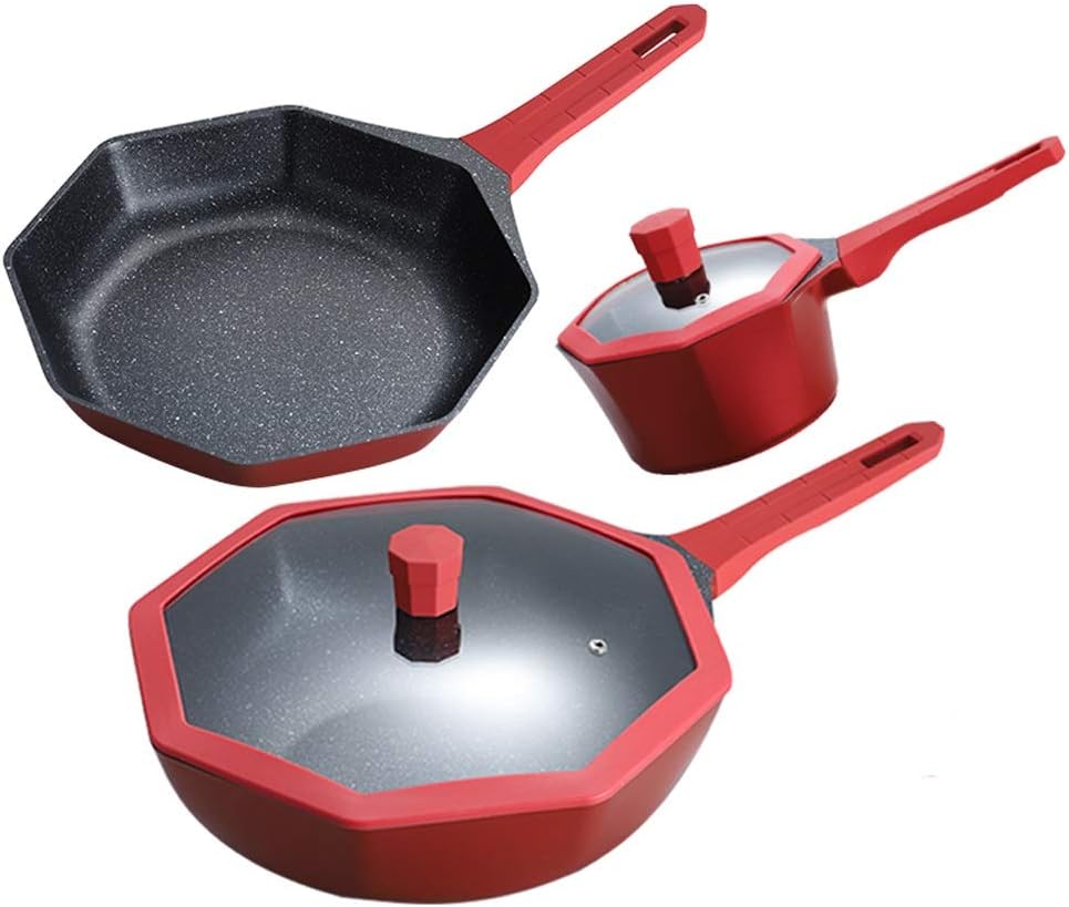Maifanshi Non Stick Pot Smokeless Wok Frying Pan Gas Induction Cooker General Purpose Kitchen Cookware Pots and Pans Set(Style 1)