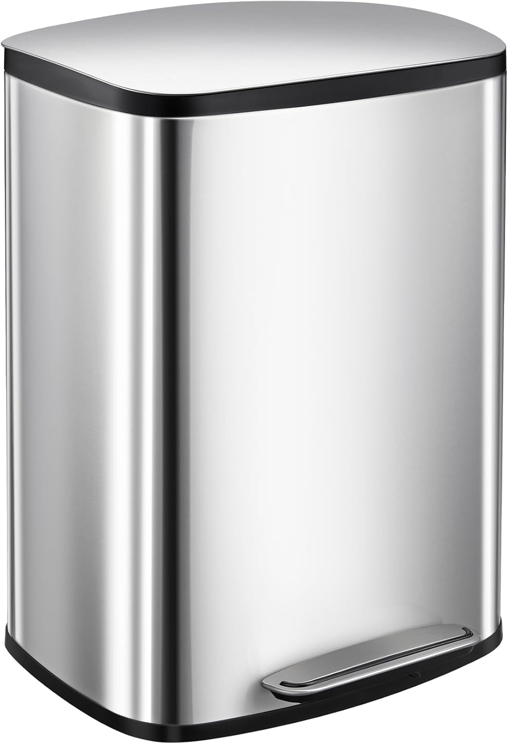 13 Gallon/50L Step Trash Can, Stainless Steel Kitchen Waste Bin with Removable Inner Bucket & Soft-Close Lid for Bathroom, Bedroom, Office