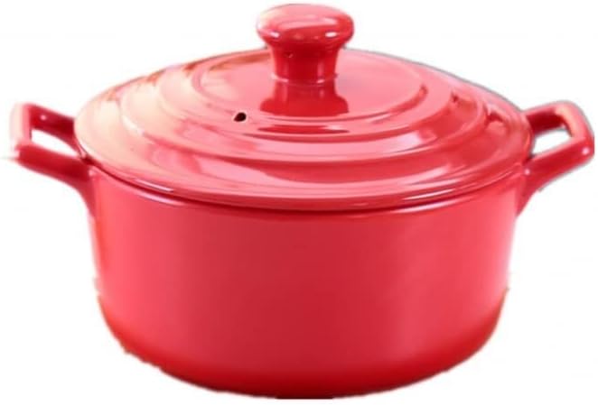 20cm Ceramic Casserole with Lid, Round Kitchen Pot for Stews, Soups, Rice, Porridge, Ideal for Small Portions, Orange Color