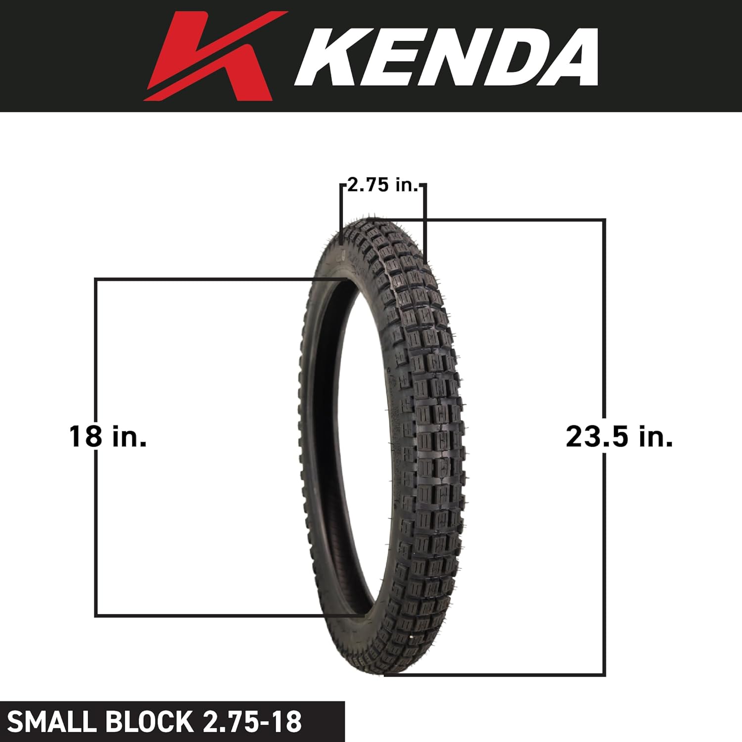 Kenda Small Block K262 Tube-Type (TT) Tires for Small Street and Trail Bikes, Dirt Bikes, and Scooters - Durable Off-Road and On-Road Performance with Keychain
