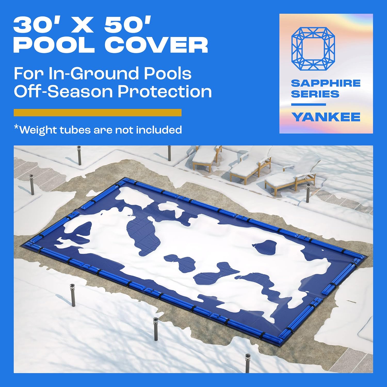 30x50 ft Rectangular Inground Pool Cover | Extra Thick & Durable | Sapphire Series of Premium Cold- and UV-Resistant Cover | In-Ground Pool Protection | by Yankee