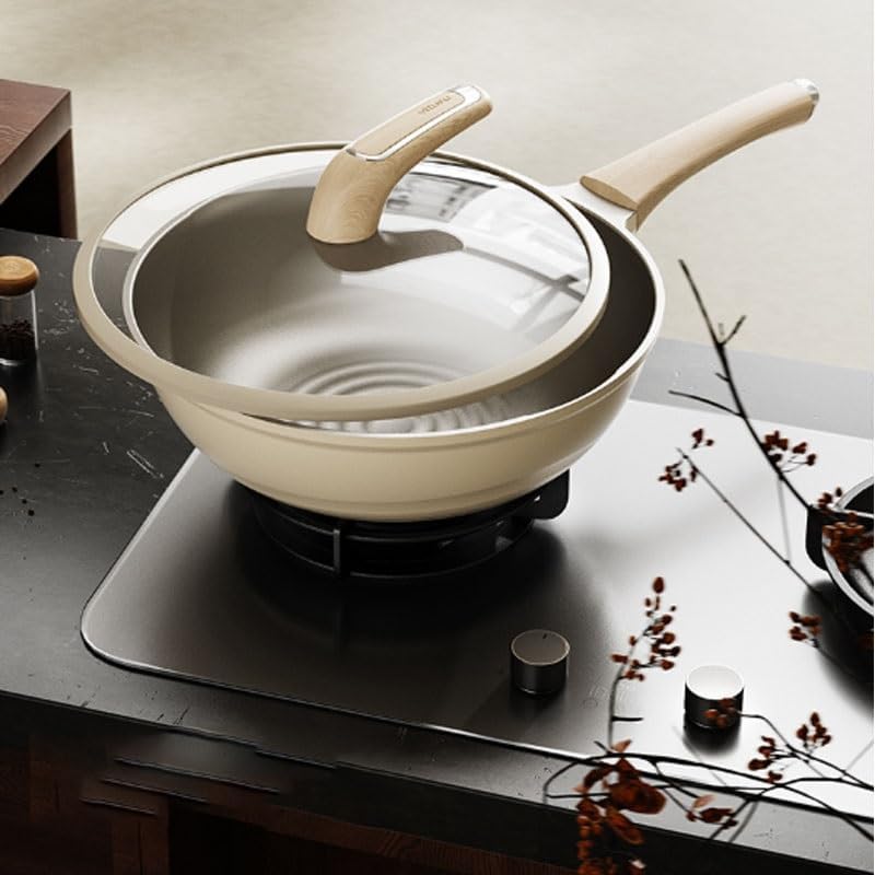 The Hybrid Non-Stick Wok Non-stick Aluminum Alloy Household Cooking Wok Gas Stove Induction Cooker Flat Bottom Family kitchen(32cm)