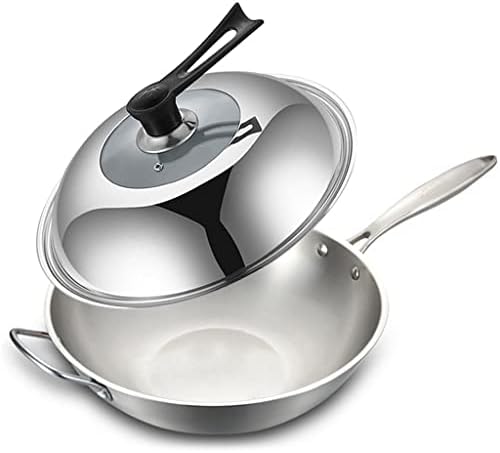 Kitchen Frying Stainless Steel Wok Uncoated Non-Stick Induction Compatible Suitable for Gas Stove Induction Cooker,A-32cm
