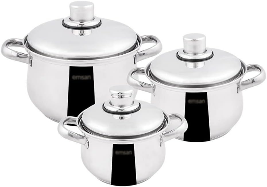 6 Piece Stainless Steel Cookware Set With Induction Base With Glass Lid Kitchen Cookware