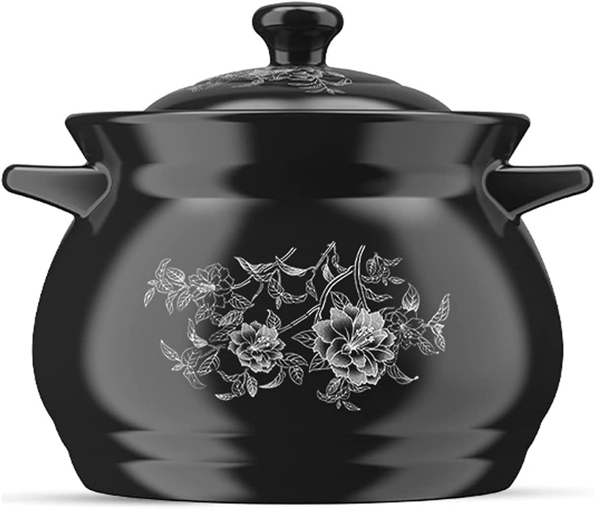Ceramic Soup Pot Black Saucepan Casserole Soup Pot with Lid(Size:8L)