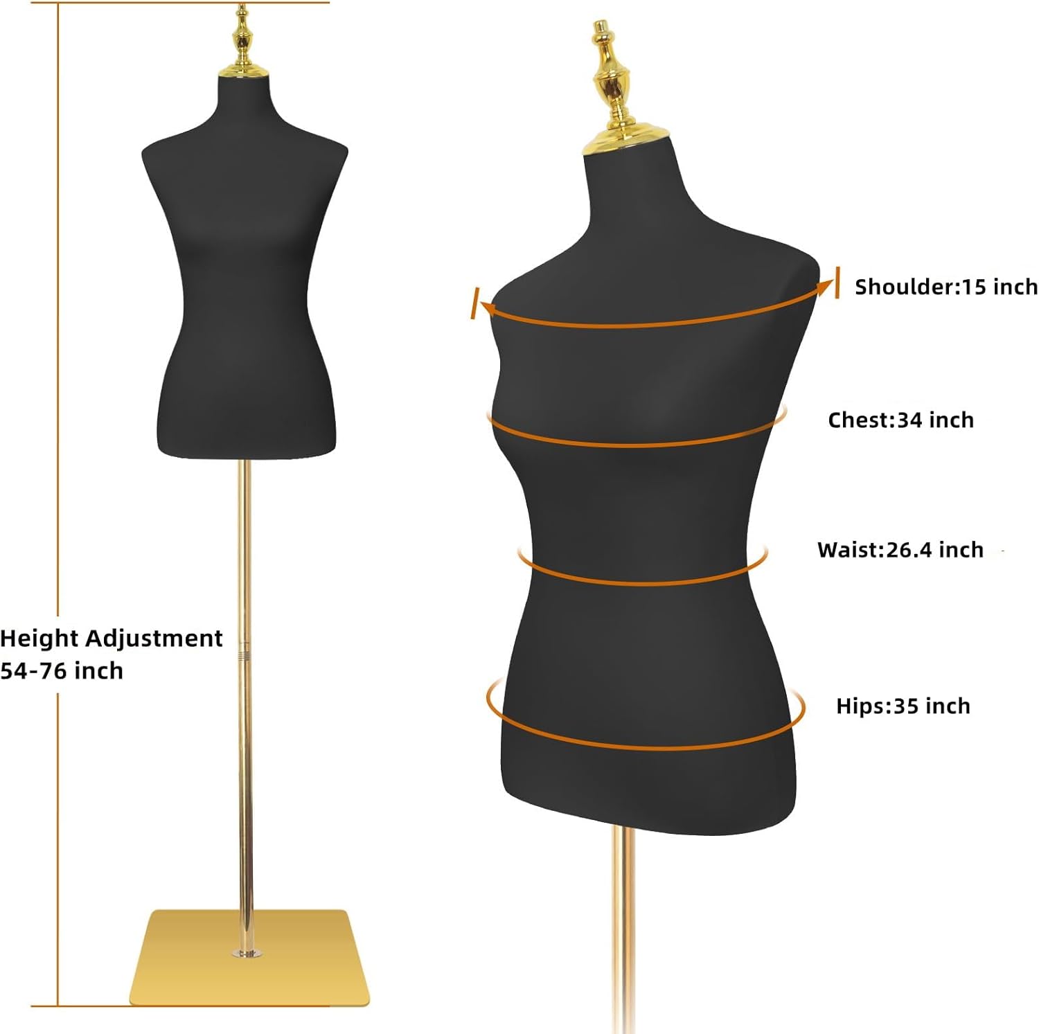 EaseHome Mannequin Body Female Mannequin Torso,Height Adjustable Black Leather Dress Forms for Sewing,Model Display Body Stand with Metal Bracket for Clothing Dress Jewelry Display