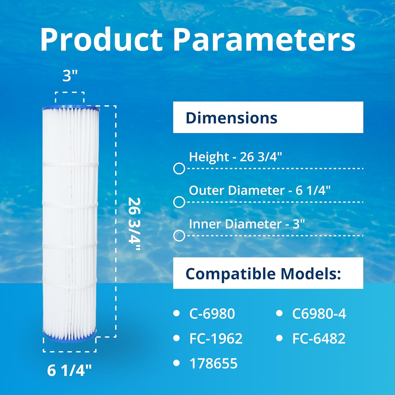 DPM Quad DE Cartridge Set Replacement for Pentair Quad DE 80 Pool Filter Pleated Element 4 Pack Made in USA | Replaces C-6980 FC-1962 FC-6480 178655 (80 Sq Ft (26 3/4