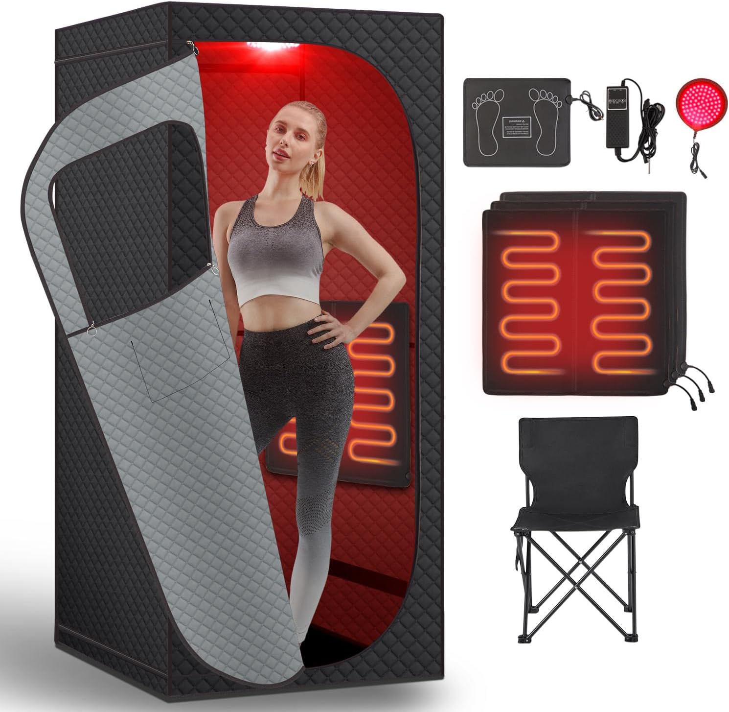 Far Infrared Sauna Box with Red Light Therapy, Portable Dry Sauna for Relaxation, Detoxification, Carbon Crystal Heating,9 Levels, Full Size 5.9ft×2.9ft×2.6ft