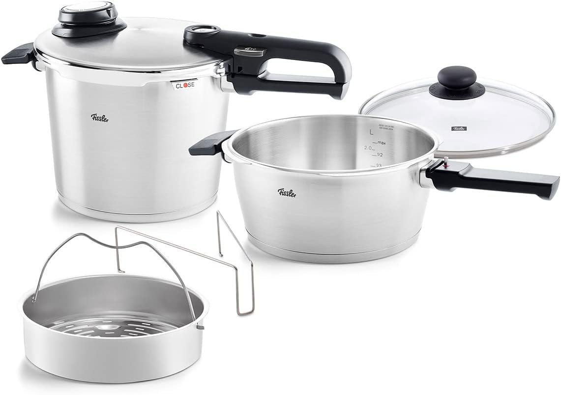 Fissler Vitavit Premium Pressure Cooker Set, 3.7 Quart and 6.3 Quart with Glass Lid