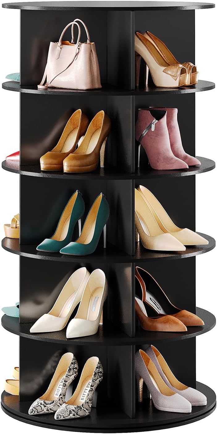 SpaceAid Black 7-Tier Spinning Rotating Shoe Rack Organizer, Shoe Display Tower Lazy Susan, Revolving Shoes Rack StorageOrganization, 360 Vertical Bags Holder Rotate Organizer