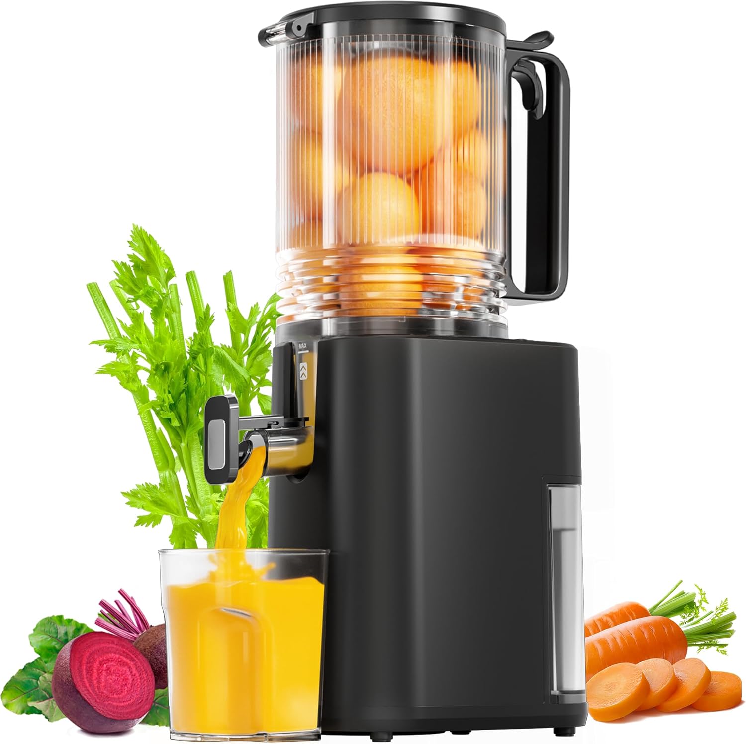 Cold Press Juicer, 5.5inch Wide Feed Chute Juicer Machine, Slow Masticating Juicer for Whole Vegetables & Fruits, Gray