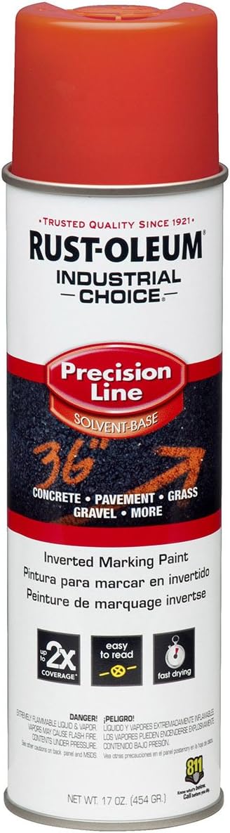 Rust-Oleum 1662838 M1600 Solvent-Based Precision-Line Inverted Marking Paint Aerosol, Fluor. Red, Lot of 12