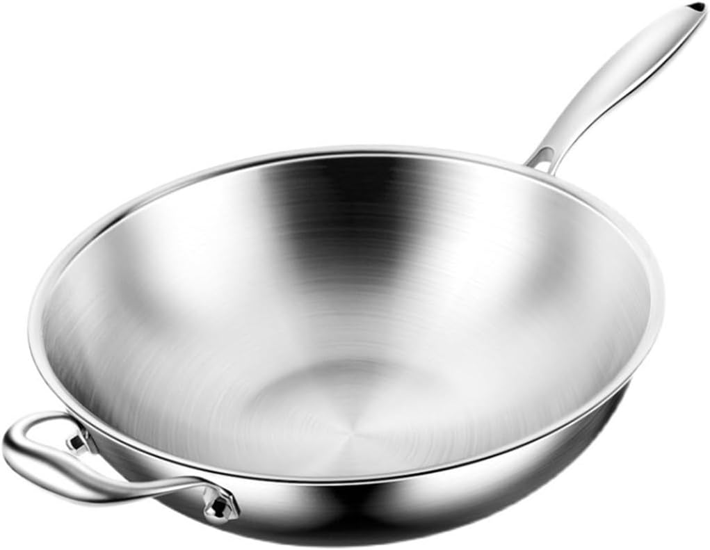 Stainless Steel Pan Without Coating Round Bottom Frying Gas Stove Flat Induction Cooker