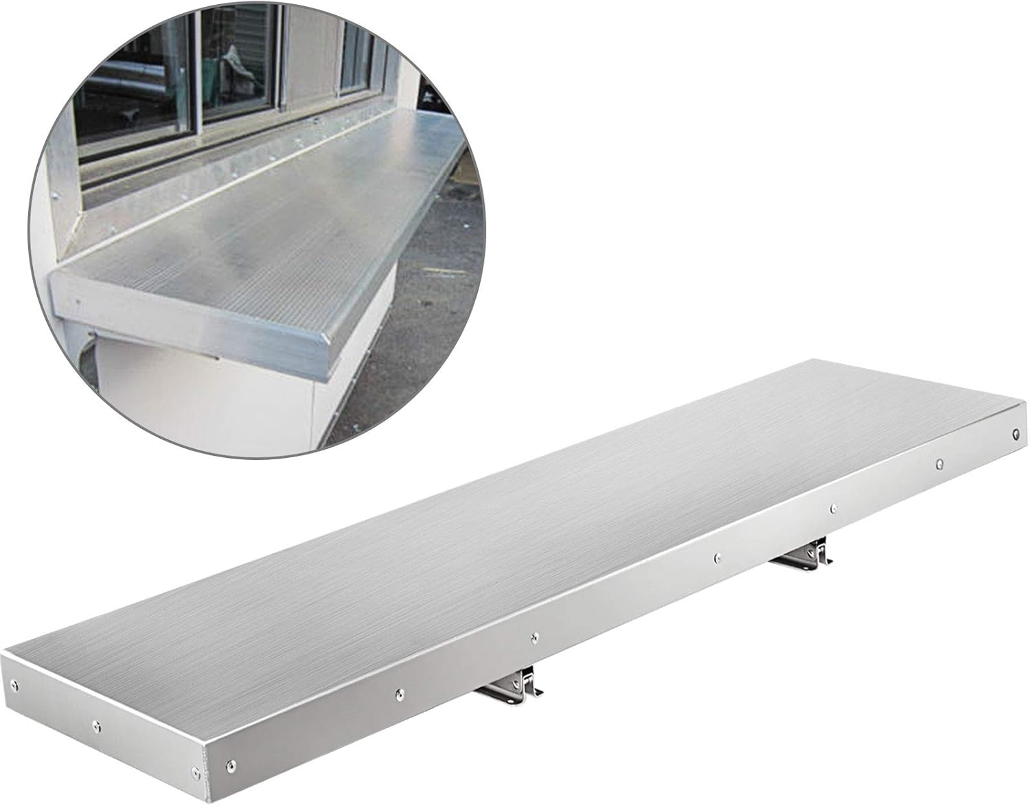 Happybuy Concession Shelf 48L x 12W Inch Stainless Steel Drop Down Folding Serving Food Shelf Stand Serving for Concession Trailer Serving Window